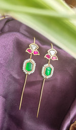Load image into Gallery viewer, Kundan Brass Earcuffs with Green & Pink High-Quality Stones and Pearl Detailing