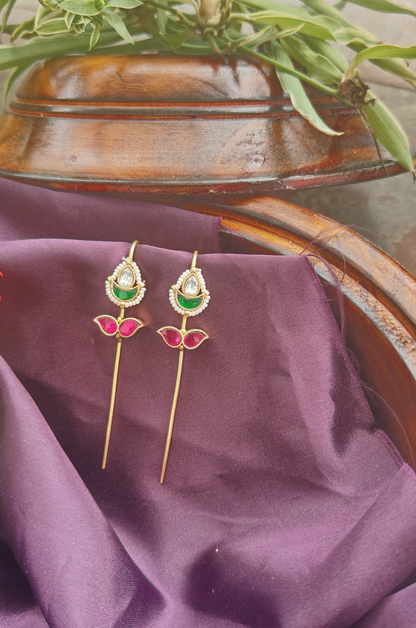 Royal Kundan Pearl Earcuffs – Green & Pink Drop