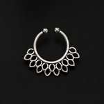 Load image into Gallery viewer, Minimal Oxidized Silver Leaf Septum Ring – Lightweight Everyday Nose Jewelry