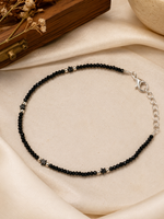 Load image into Gallery viewer, Handcrafted Black Crystal & Oxidized Silver Star Beaded Anklet for Women | Adjustable Boho Anklet