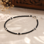Load image into Gallery viewer, Handcrafted Evil Eye Crystal Beaded Oxidized Silver Anklet for Women | Adjustable Boho Minimalist Black Anklet