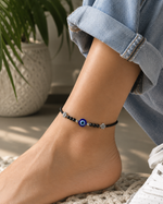 Load image into Gallery viewer, Midnight Evil Eye Crystal Oxidized Silver Anklet – Handmade Black Crystal Beaded Protection Anklet for Women