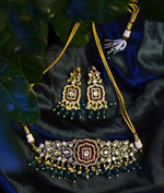 Load image into Gallery viewer, Royal Jadau Kundan Choker Set with Green Stone Drops & CZ Embellishments