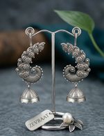 Load image into Gallery viewer, Antique Peacock Jhumkas in Oxidized Silver