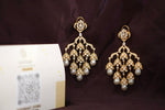 Load image into Gallery viewer, Handcrafted Brass Kundan Earrings with CZ Stones & Pearl Drops | Bridal & Festive Jewellery