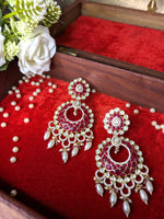 Load image into Gallery viewer, Polki Ruby Pearl Chandbalis with Pearl Drops