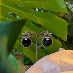 Load image into Gallery viewer, German Silver Earrings with Black Stone & Pearl Drops