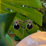 Load image into Gallery viewer, German Silver Earrings with Black Stone & Pearl Drops