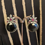 Load image into Gallery viewer, German Silver Earrings with Black Stone & Pearl Drops