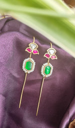 Load image into Gallery viewer, Kundan Brass Earcuffs with Green &amp; Pink High-Quality Stones and Pearl Detailing
