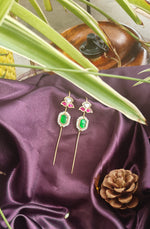 Load image into Gallery viewer, Kundan Brass Earcuffs with Green &amp; Pink High-Quality Stones and Pearl Detailing
