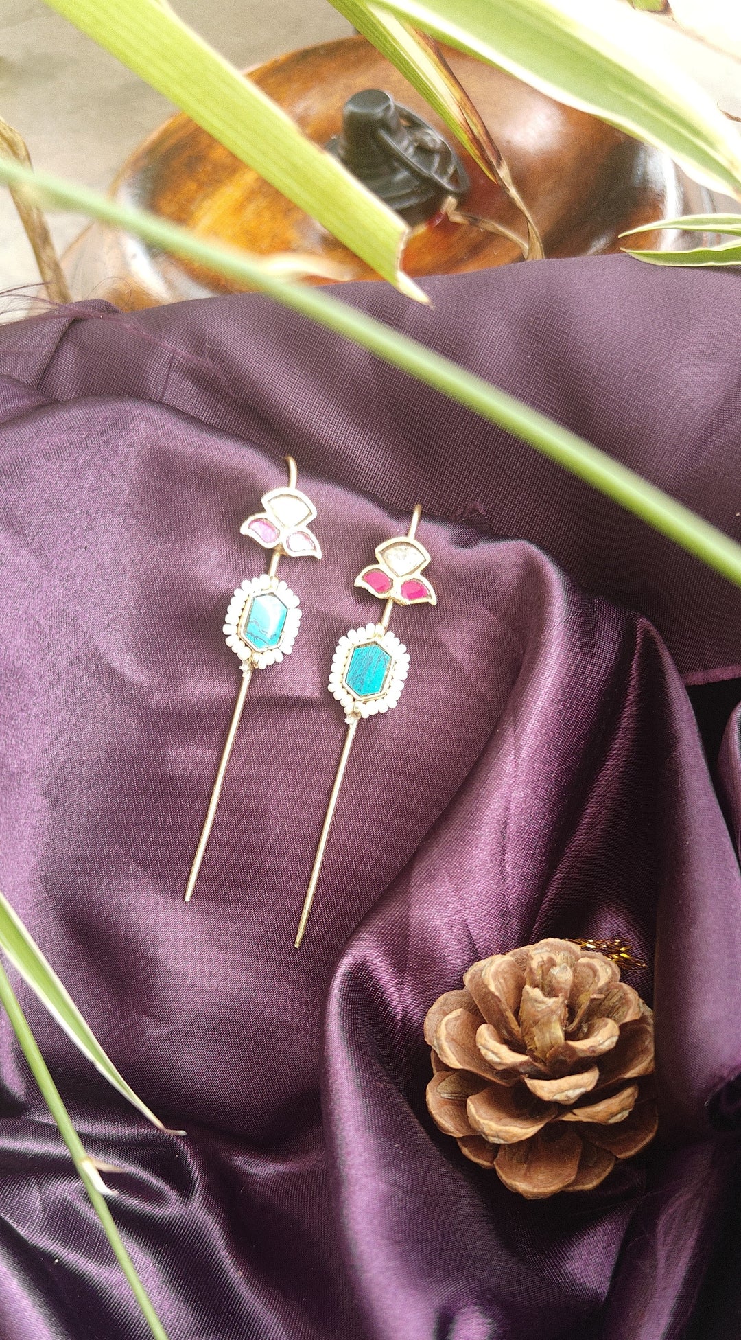 Kundan Earcuffs with Turquoise & Pink Stones