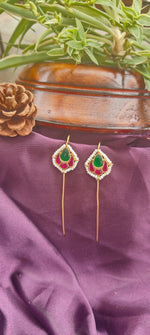 Load image into Gallery viewer, Royal Kundan Pearl Earcuffs – Green &amp; Pink
