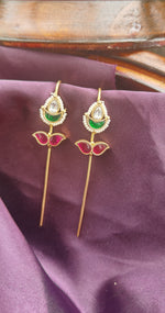 Load image into Gallery viewer, Royal Kundan Pearl Earcuffs – Green &amp; Pink Drop
