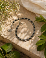 Load image into Gallery viewer, Oxidized Silver Beaded Anklet for Women – Floral Black Bead Payal, Adjustable Boho Ethnic Foot Jewelry (Pair)
