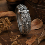 Load image into Gallery viewer, Oxidized Silver Vintage Kada Bangle with Intricate Carvings – Minimal Ethnic Statement
