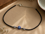 Load image into Gallery viewer, Midnight Evil Eye Crystal Oxidized Silver Anklet – Handmade Black Crystal Beaded Protection Anklet for Women
