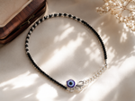 Load image into Gallery viewer, Evil Eye Oxidized Silver Crystal Bead Anklet for Women
