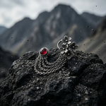 Load image into Gallery viewer, Handcrafted Triple-Chain Ear Cuff with Ruby Gemstone Stud
