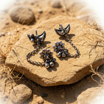 Load image into Gallery viewer, Oxidized Silver Floral Earcuff with Hanging Chain and Ghungroo Bells
