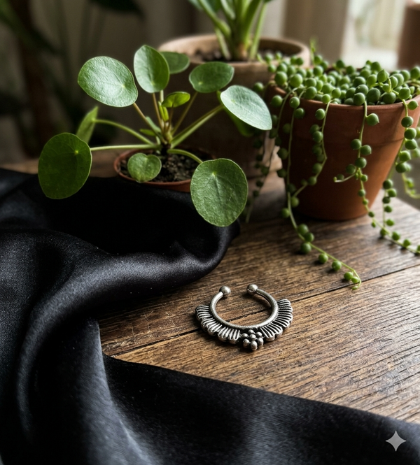 Oxidized Silver Septum Nose Ring – Boho Tribal Statement Nose Jewelry