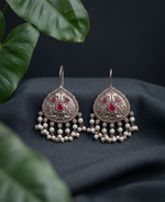 Load image into Gallery viewer, Vintage Oxidized Silver Jhumka Earrings with Pearl Drop
