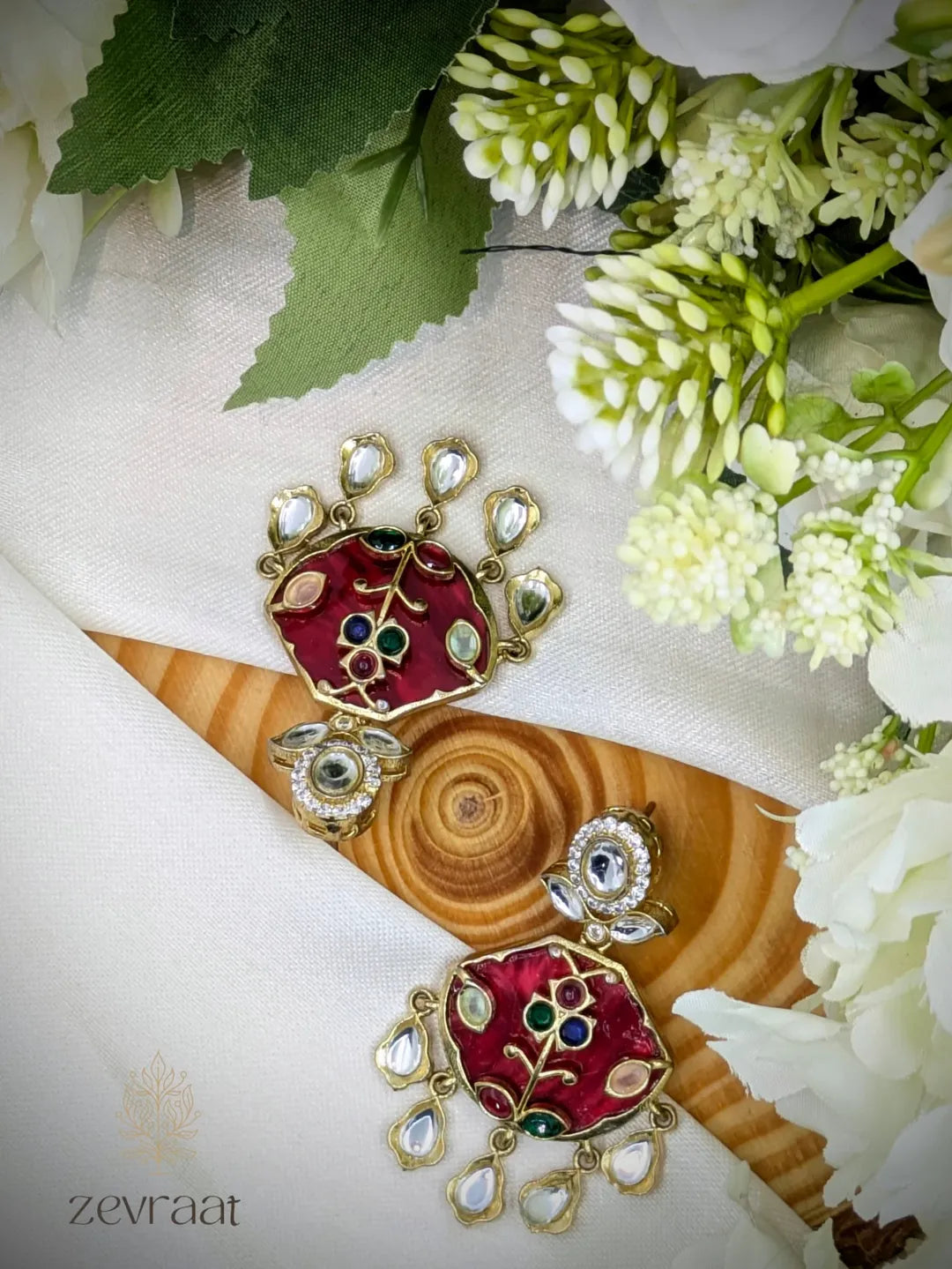Handcrafted Kundan Earrings with Multi-Stone Detailing