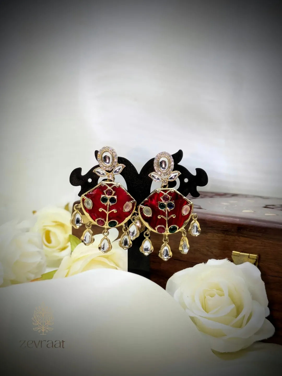 Handcrafted Kundan Earrings with Multi-Stone Detailing