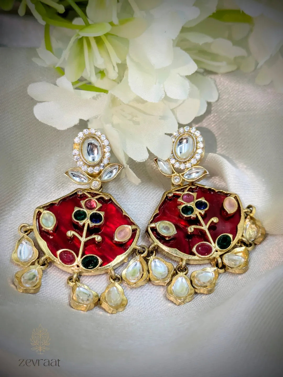 Handcrafted Kundan Earrings with Multi-Stone Detailing