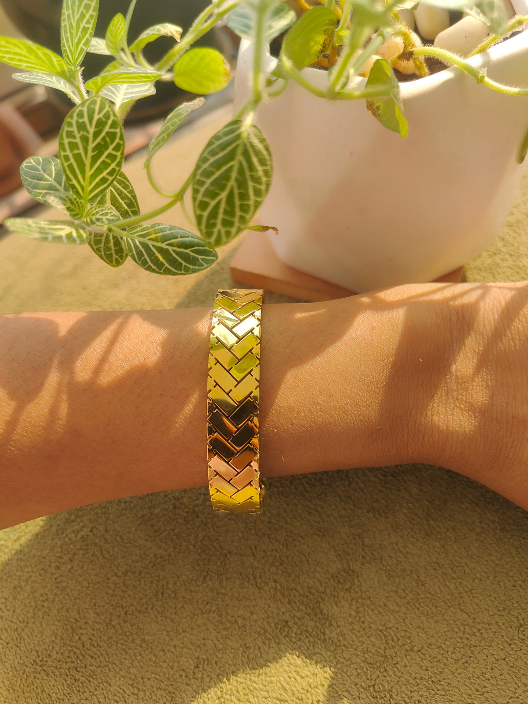 Adrika Gold Finish Stainless Steel Bangle – Anti-Tarnish Statement Bracelet for Women