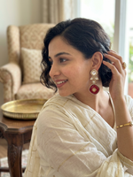 Load image into Gallery viewer, Handcrafted Kundan &amp; Polki Earrings with Red Stones
