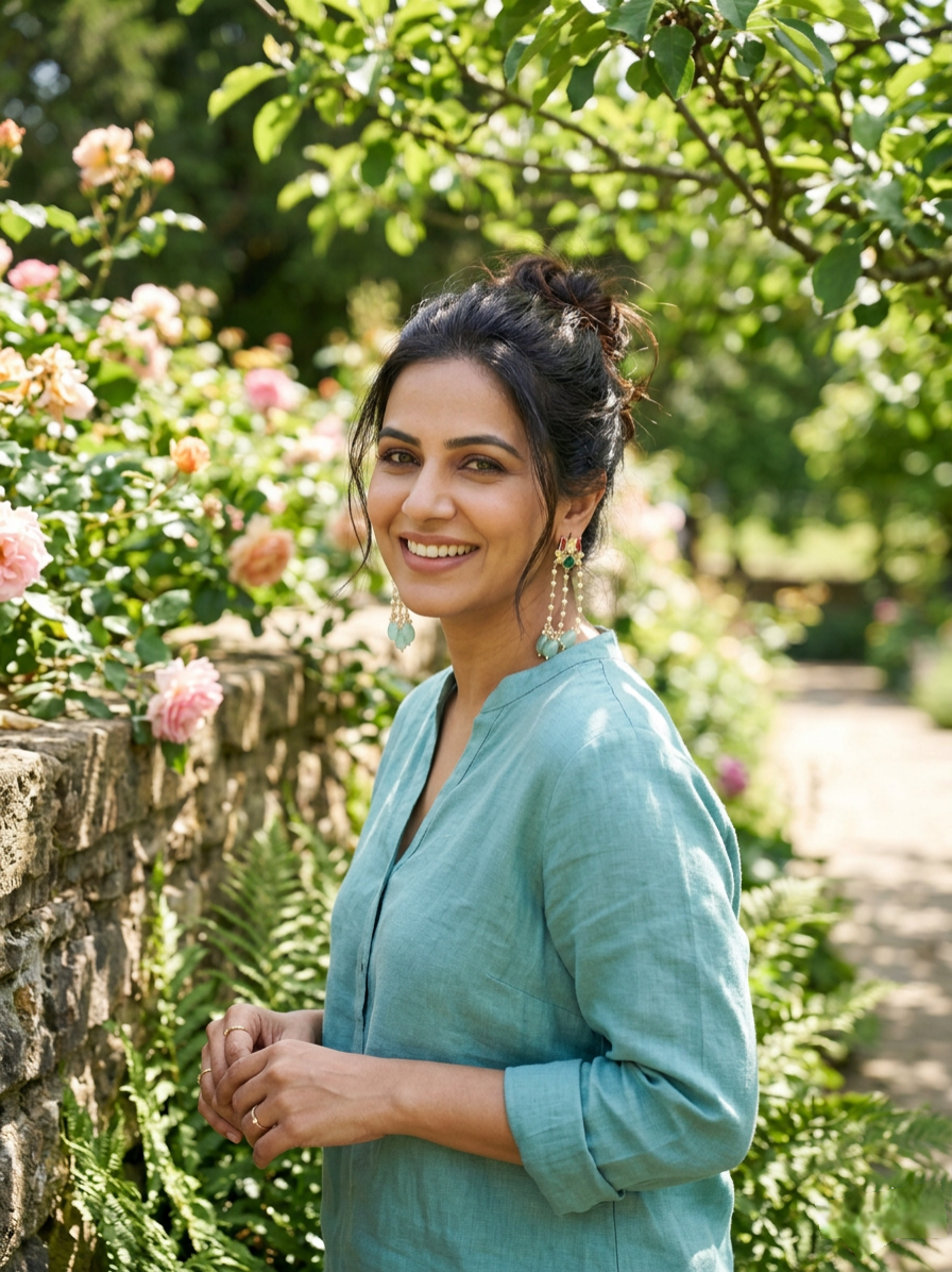 Handcrafted Kundan Statement Earrings with Pearl Chains & Green Semi-Precious Drops