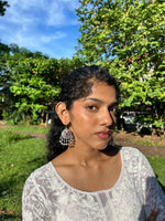 Load image into Gallery viewer, Vintage Oxidized Silver Jhumka Earrings with Pearl Drop
