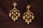 Load image into Gallery viewer, Handcrafted Brass Kundan Earrings with CZ Stones &amp; Pearl Drops | Bridal &amp; Festive Jewellery
