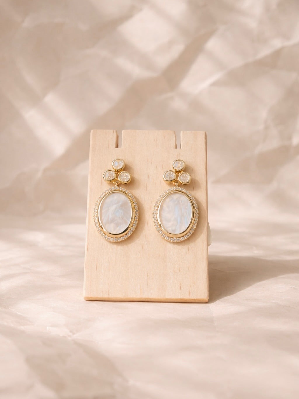 Mother of Pearl Kundan Earrings with CZ stones in Brass