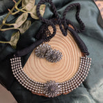 Load image into Gallery viewer, Oxidised Silver Floral Choker Set with Matching Studs
