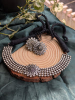 Load image into Gallery viewer, Oxidised Silver Floral Choker Set with Matching Studs
