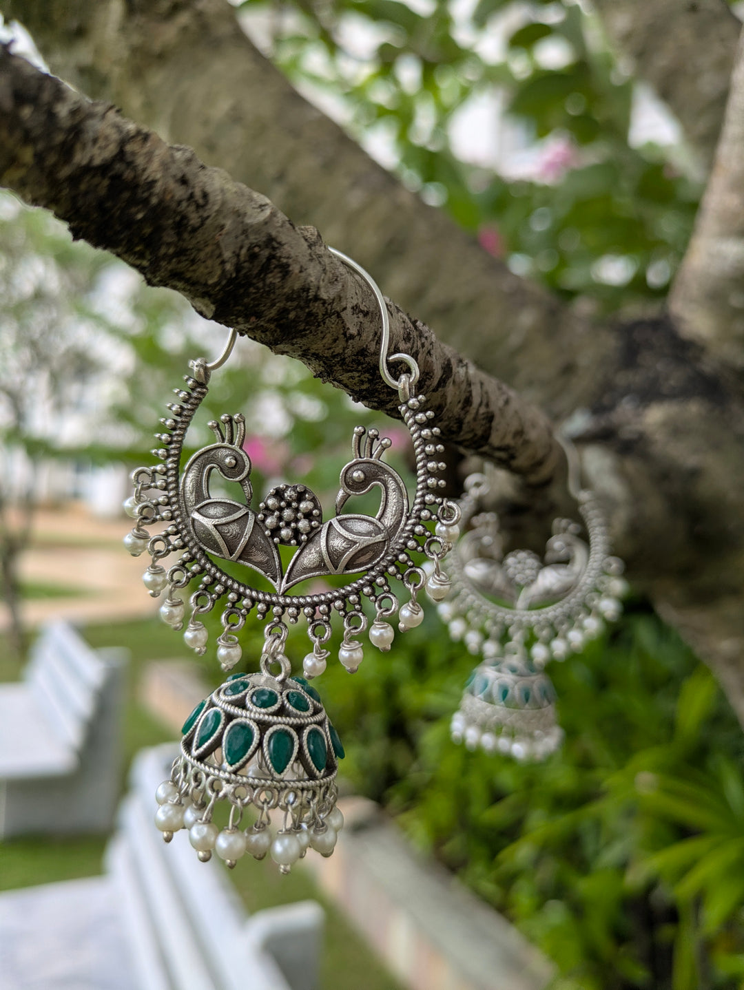 Aashna German Silver Jhumkas with Pearl Drops