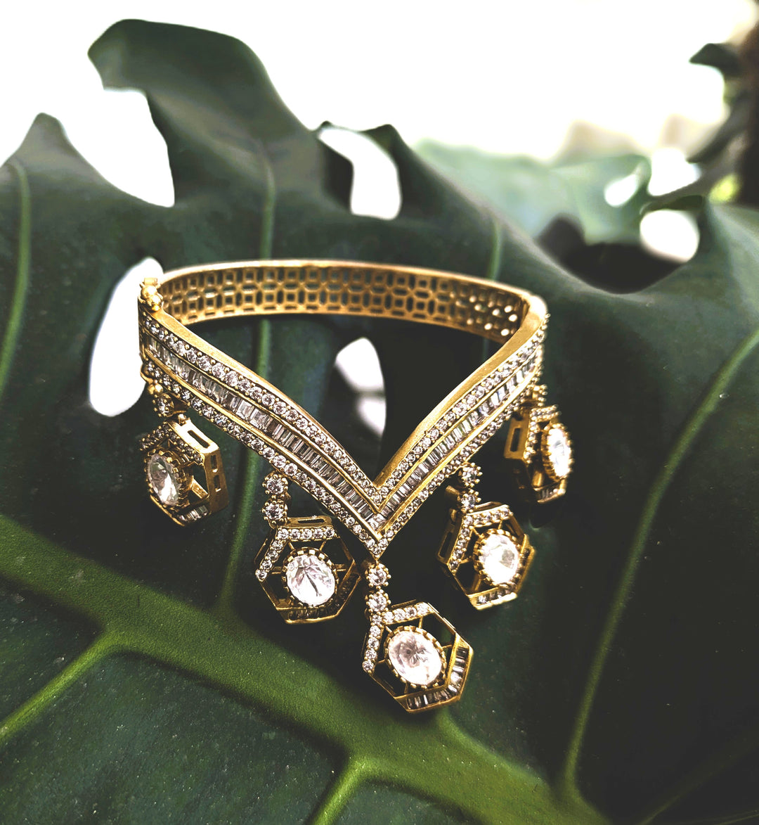 Aabha Cubic Zirconia Drop Pendant Bracelet on Premium Gold Plated Brass