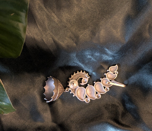 Antique Peacock Jhumkas in Oxidized Silver