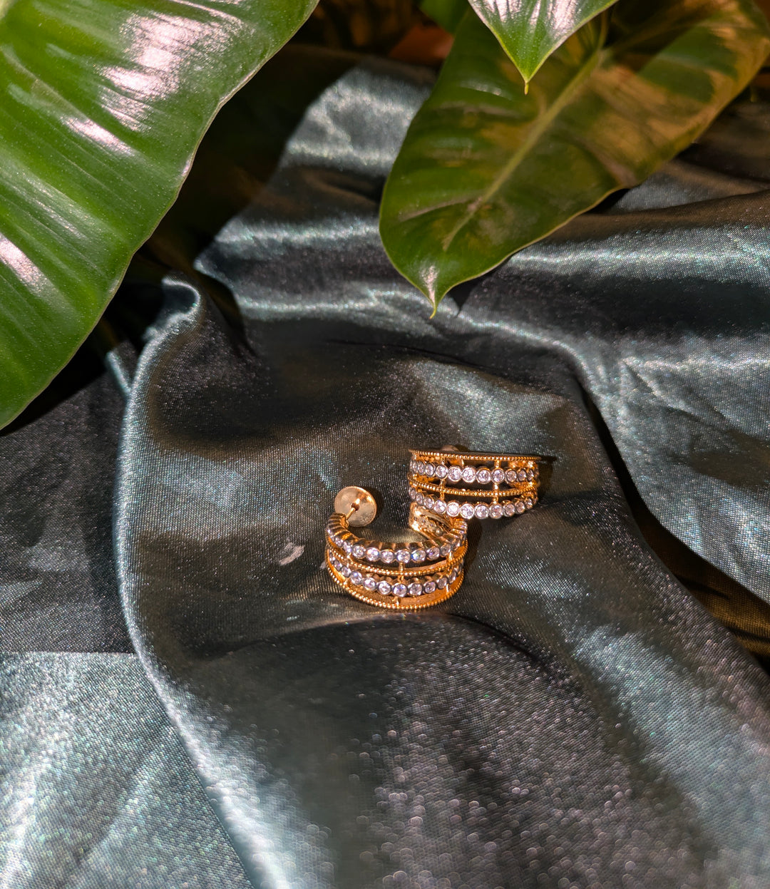 Elegant CZ Studded Brass Hoop Earrings