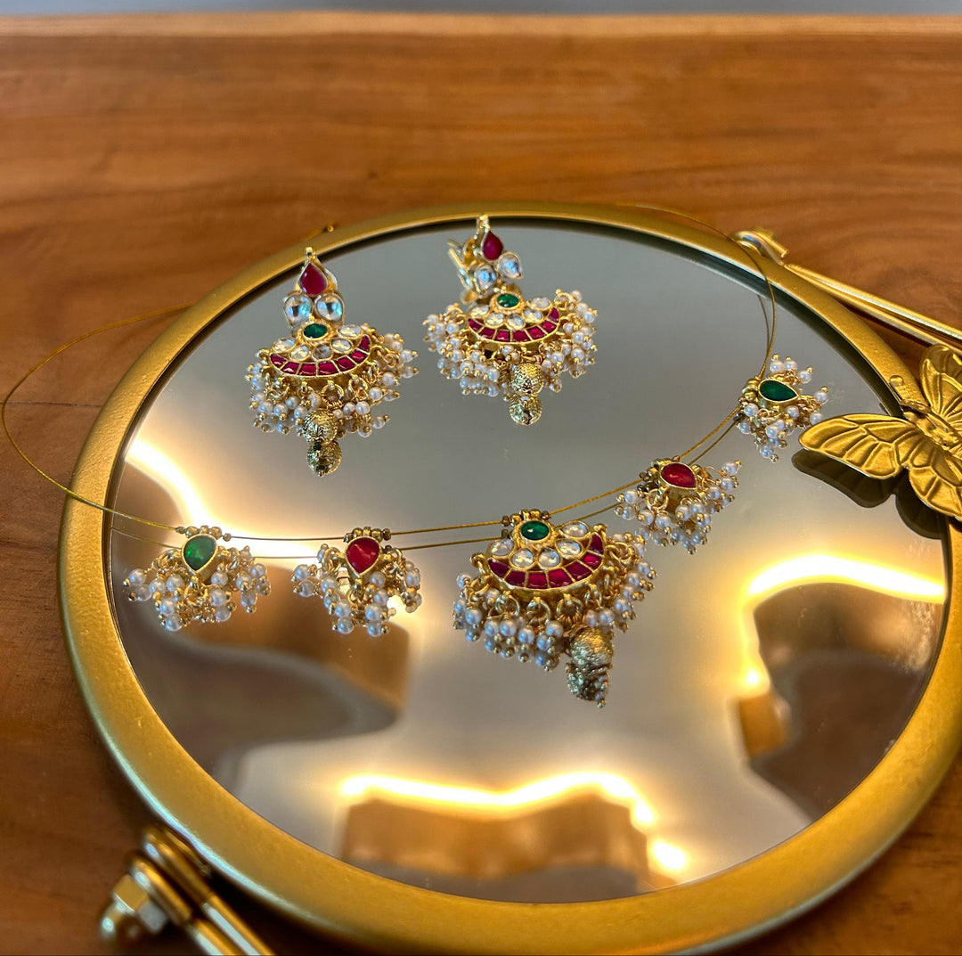 Antra Antique-Style Kundan Necklace & Jhumkas