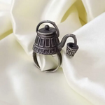 Load image into Gallery viewer, Oxidized Silver Teapot Statement Ring – Handcrafted Vintage Tribal Design
